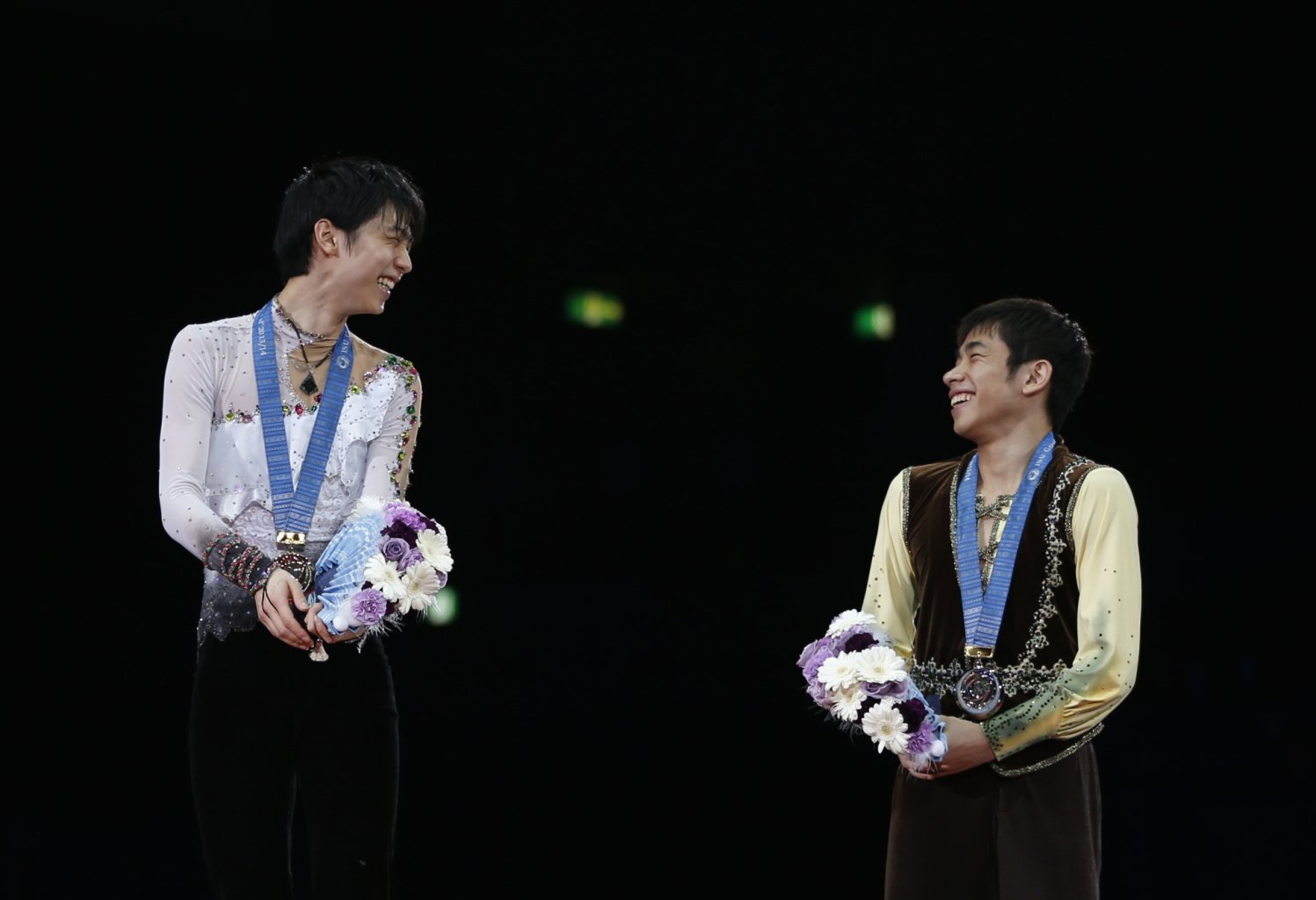 羽生結弦と織田信成　2013/2014 ISUグランプリファイナル表彰台